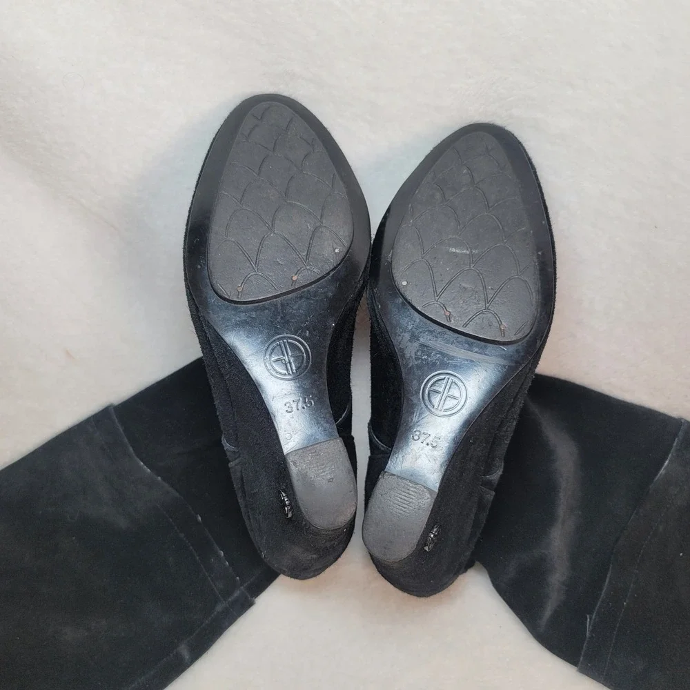 Tory Burch Y2K Black Suede Wedge High Boots‎ Designer Office Whimsigoth Size 7